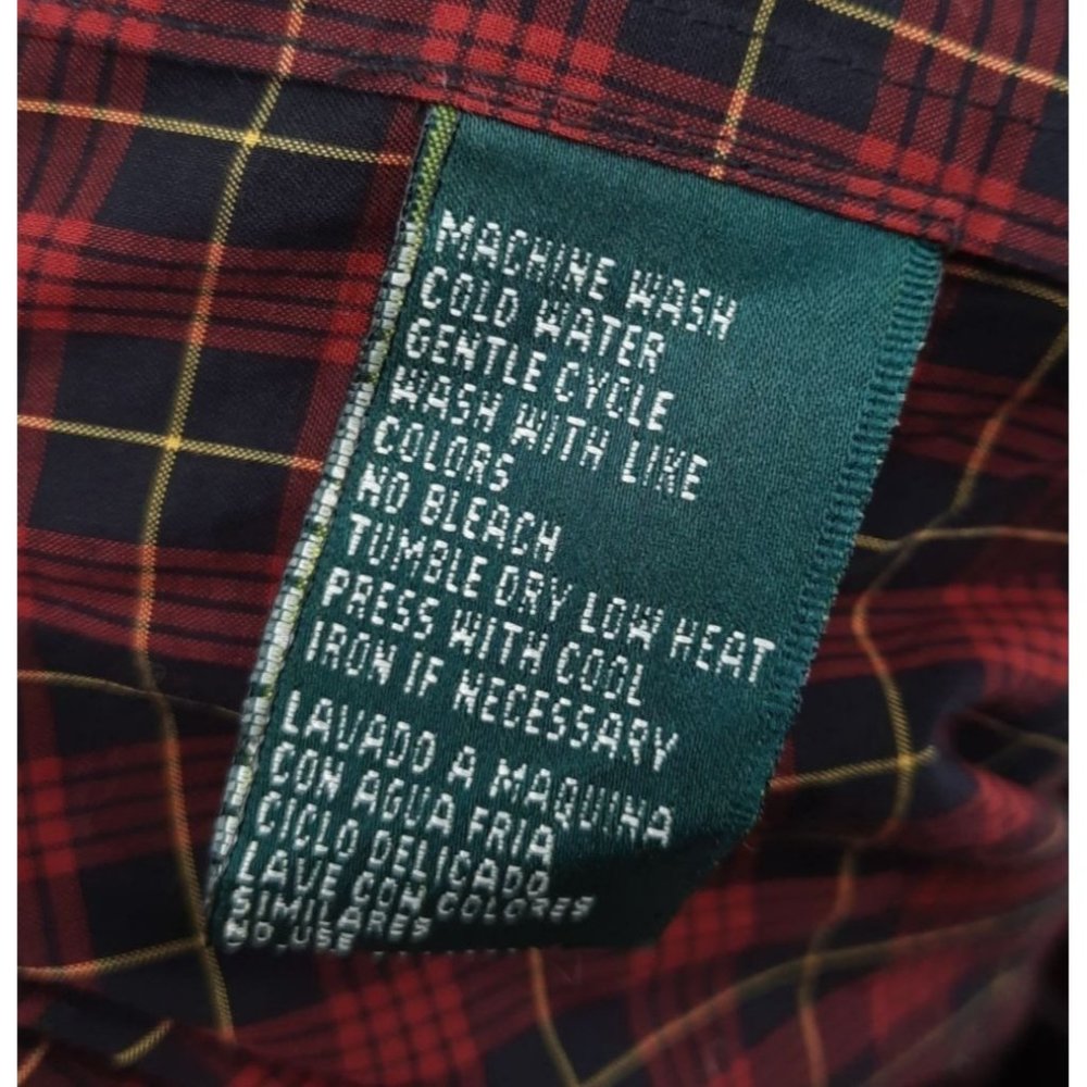 VTG 90s Lauren Ralph Lauren Red Plaid Ruffled Button Up Long Sleeve Top S Petite - Picture 5 of 9